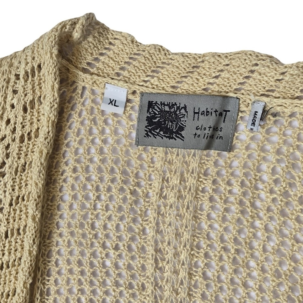 Habitat Boho Tan Linen Cotton Open Knit Cardigan Sweater XL Flowy Earthy Natural - Picture 2 of 7